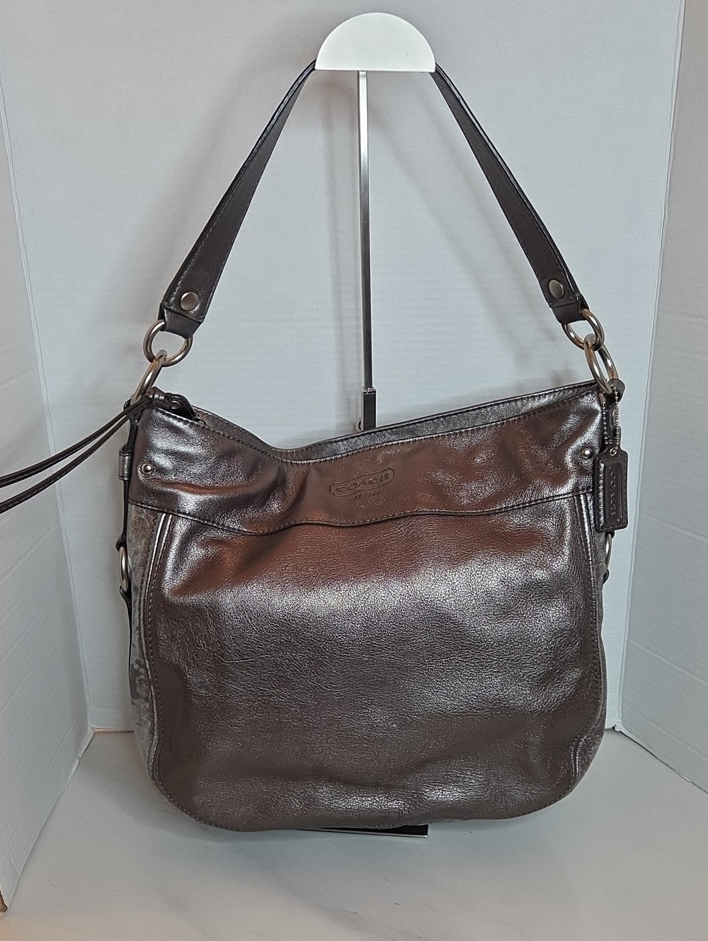 Coach Metallic Chocolate Brown Leather Shoulder Hobo - Style # F14706- AS IS